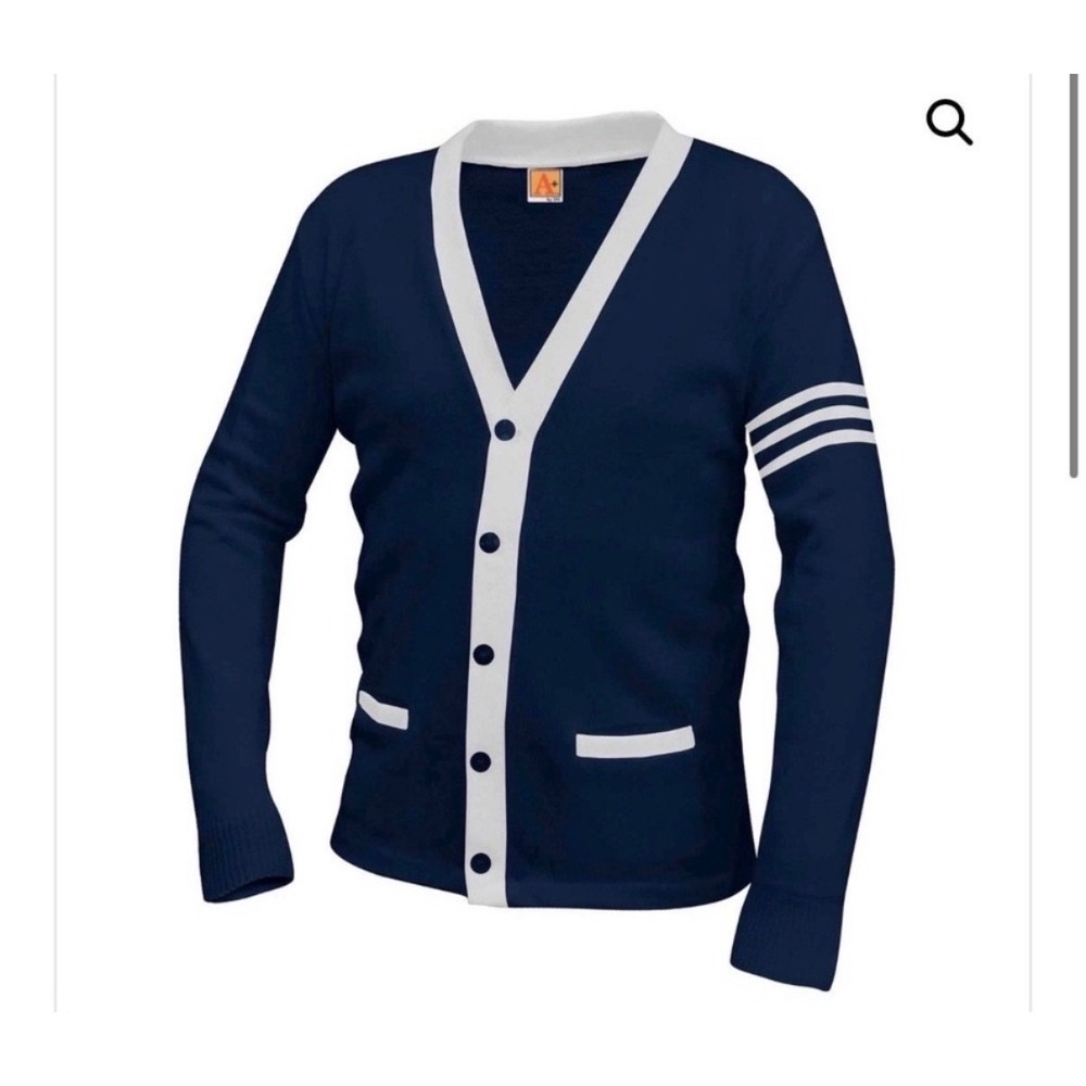 A+ School Apparel "Simply the Best" Pocket Button Cardigan Navy/White Unisex M